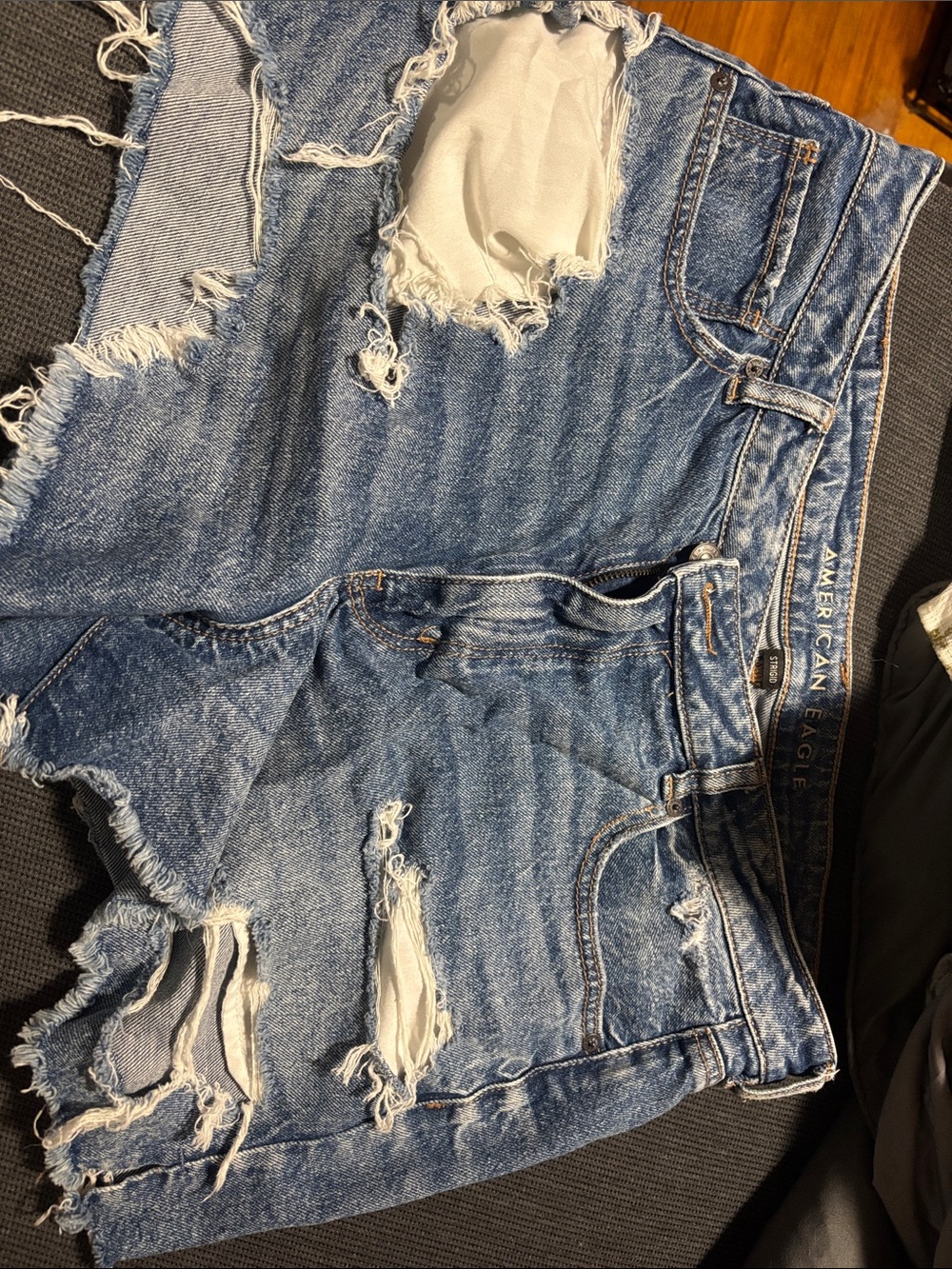 American Eagle Outfitters Distressed Light Blue Denim Ankle Shorts